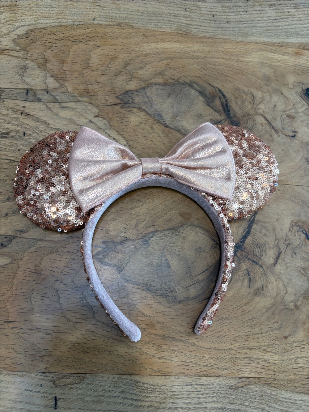 Disney Rose Gold Sequin Minnie Mouse Ear Headband Pink